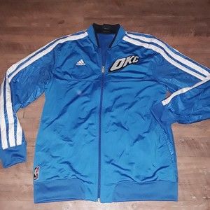 NBA ADIDAS OKC Thunder Warm Up Jacket Full Zip Front Blue White Large